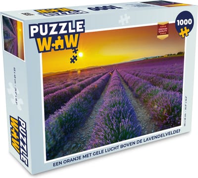 Puzzel Een oranje met gele lucht boven de lavendelvelden - Legpuzzel - Puzzel 1000 stukjes volwassenen