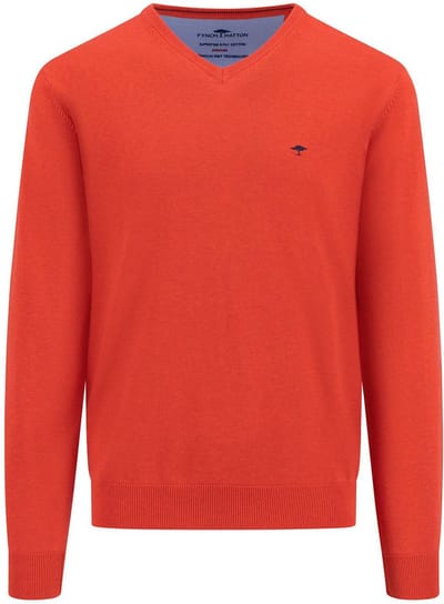 Fynch-Hatton Trui V-Neck Uni Color Superfine Cotton Knit Poppy Red / male