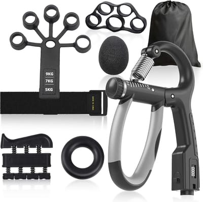 Handtrainer onderarmtrainer 6-pack, grijpkrachttrainerset, verstelbare griptrainer met telfunctie, vingertrainingsapparaat, vingerstretcher, vingerstretcher, grijpringen en spanningsverlichting