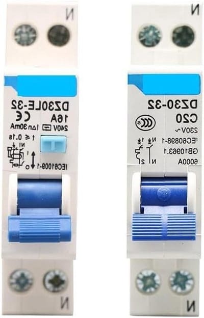 Automatische aardlekschakelaar - Veiligheidsschakelaar RCBO - Elektrische beveiliging - Miniatuurontwerp - 32 A - Grijs