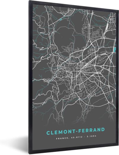 Fotolijst incl. Poster - Clemont-Ferrand - Frankrijk - Kaart - Plattegrond - Stadskaart - 40x60 cm - Posterlijst