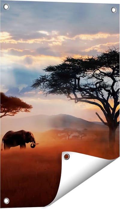 Gards Tuinposter Olifant in het Wild - Savanne - 40x60 cm - Tuindoek - Tuindecoratie - Wanddecoratie buiten - Tuinschilderij