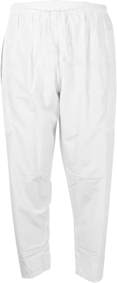 Losse Stijl Herenbroek met Elastische Tailleband en Polyester-Katoen Mix - Comfortabele Afghaanse Kleding, Wit - Maat L