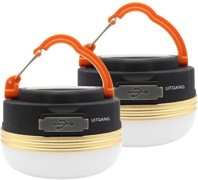 GELLDG 2 Stuks Elektrische campinglaternen - LED Camping Licht Laterne - USB Wiederaufladbare Lampe - 7x4.5cm - Kleine Draagbare Zaklamp met Comfortabele Greep - Geschikt voor Outdoor, Camping, Wandelen en Noodgevallen - Plastic Behuizing