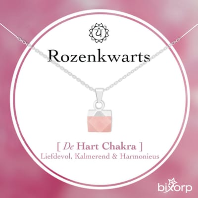 Bixorp Rozenkwarts Blokje Ketting - S925 Zilver + Edelsteen Hanger - Spirituele Chakra Ketting met Cadeau Kaartje - 45cm + 5cm verstelbaar