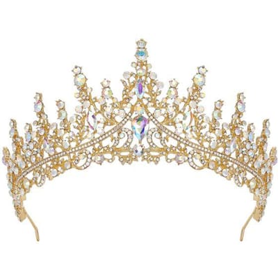 Couronne Diadème pour Fille Princesse Couronne d'Anniversaire Hôte de Spectacle Accessoires de Cheveux Petite Fille Bandeau pour Robe Haut de Gamme beige