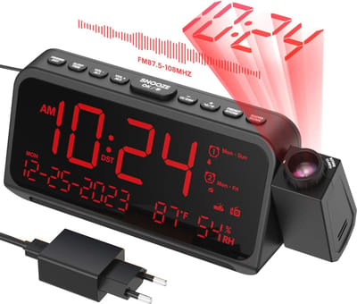 Projectiewekker met 270° projector en FM-radio - Digitale wekker met slaaptimer, dubbel alarm en USB-oplaadfunctie
