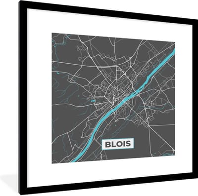 Fotolijst incl. Poster - Blois - Frankrijk - Stadskaart - Kaart - Plattegrond - 40x40 cm - Posterlijst