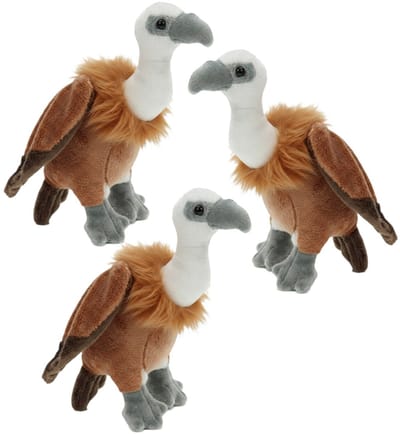 Cornelissen Pluche vale gieren knuffel vogels - 3x - bruin - 21 cm - knuffeldieren - groepje - aaseters
