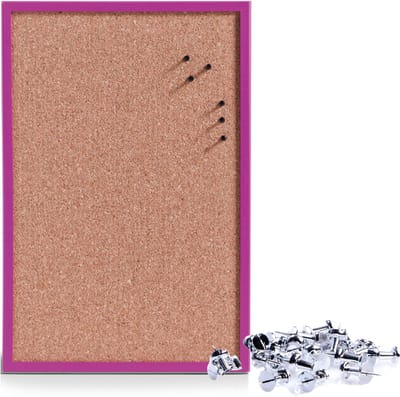 Prikbord incl. 25x punaises zilver - 40 x 60 cm - paars - kurk