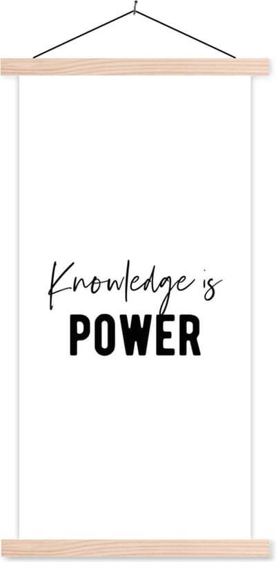 Posterhanger incl. Poster 60x120 cm - Schoolplaat - Studenten - Kennis - Quotes - Zwart wit - Textielposter - Blanke latten