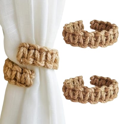 Gevlochten gordijnbanden voor gordijnen - Rustieke gordijnbanden en Boho gordijnbanden, set van 10, geschikt voor transparante en lichte gordijnen, geen lastige wandbevestiging nodig (bruin)