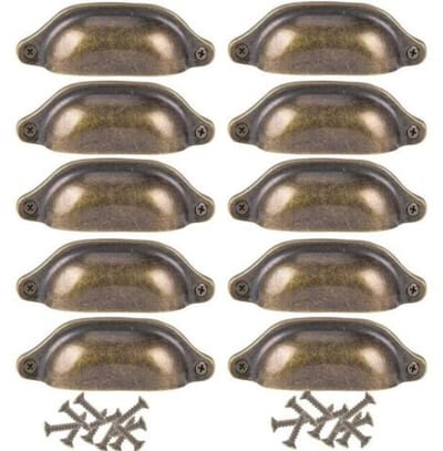 carmdering - Antieke handgreep -10-stuks Vintage schelpvormige kastgrepen - Vintage halfronde handgrepen - Meubelkaptafel deurgrepen- Geschikt voor kledingkasten, kasten, kaptafels en woninginrichting - Groenbrons