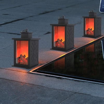 Tafel- en Hanglantaarn met LED Vlam Effect Altameubel – Decoratieve Sfeerhaard Lamp voor Binnen en Buiten, Patio, Tuin en Tafel, Vlamloze Kaarslamp, 20x12x12 cm