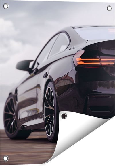 Gards Tuinposter Zwarte Sportwagen Auto van Achter - 40x50 cm - Tuindoek - Tuindecoratie - Wanddecoratie buiten - Tuinschilderij