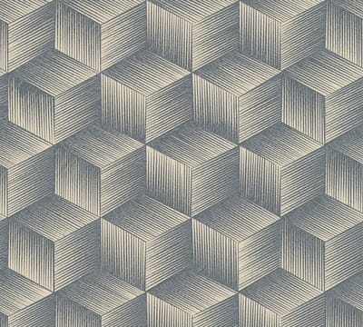 3D RETRO BEHANG | Grafisch - Blauw Beige - A.S. Création Natural Living D`eco
