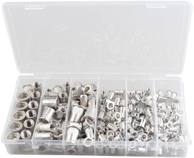 190 Stuks Aluminium Klinknagel Moeren Assortiment Kit - M3 M4 M5 M6 M8 M10 - Platte Kop Schroefdraad Insert Nutserts Assortiment