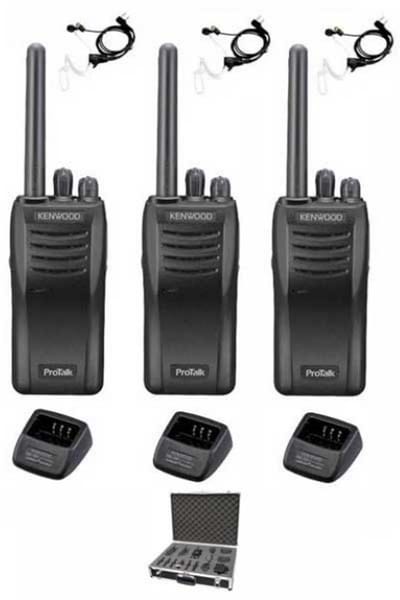 Set van 3 stuks Kenwood TK-3501 PMR446 met beveiliging oortje tafelladers en koffer