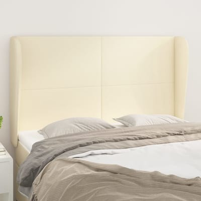 vidaXL - Hoofdbord - met - randen - 147x23x118/128 - cm - kunstleer - crèmekleurig