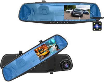 Dashcam voor Auto - 4.3 Inch - Full HD 1080P Auto Rij Recorder - Achteruitkijkspiegel DVR - Nachtzicht, Bewegingsdetectie, Parkeermodus - 6M Achteruitrijcamera - Zonder Geheugenkaart - Zwart