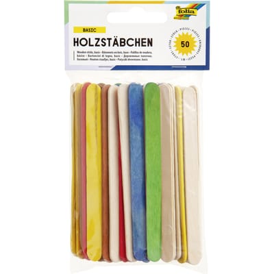 Stokje Folia hout assorti kleuren - pak 50 stuks