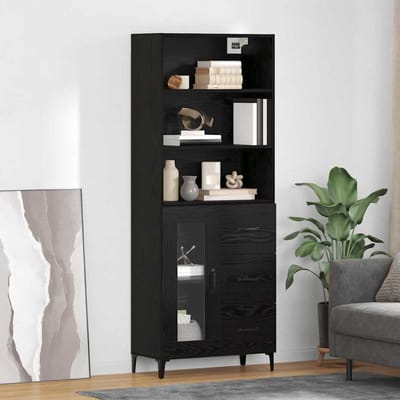 vidaXL - Highboard - Zwart - Eiken - 69,5 - x - 34 - x - 180 - cm - Bewerkt - hout
