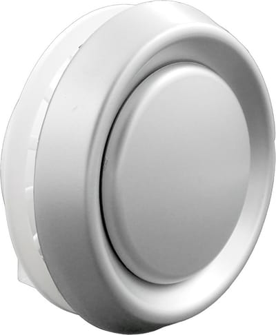 Ventielrooster afsluitbaar & hoge montagebus & klemring aansluitdiameter Ø125mm, kunststof aluminium-look