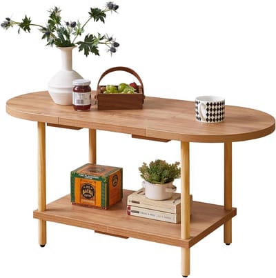 Salontafel - Bijzettafel met plank - Woonkamer opruimen - Ovale vorm met afgeronde hoeken