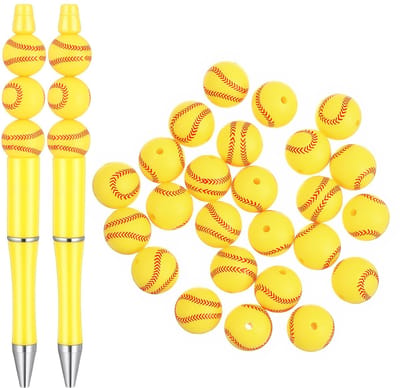 Siliconen kralen, gele sport knijpkralen, ronde balkralen voor het zelf maken van sleutelhangers, armbanden, halskettingen en pennen