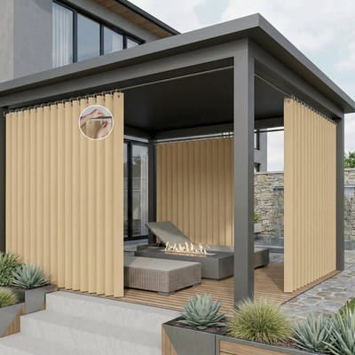 Qelus Extra Breed Buitengordijn Waterdicht 254cm - Lasergesneden Anti-Haak Outdoor Gordijn met Permanente Plooi - Weerbestendige Room Divider voor Tuinhuisje & Gazebo - Beige - 254x213cm - 1 paneel