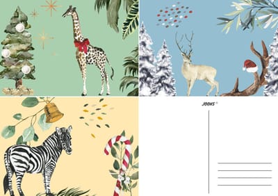 Joons Kerstkaarten Set 2026 - 12 Stuks A6 Kerstkaarten met Dieren - Giraffe, Zebra en Hert - Hippe Luxe Kerstkaart zonder Tekst - Nieuwjaarskaarten - Kaartjes om te Versturen