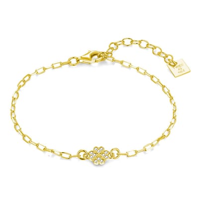 Twice As Nice Armband in 18kt verguld zilver, klavertje vier 16cm+3cm