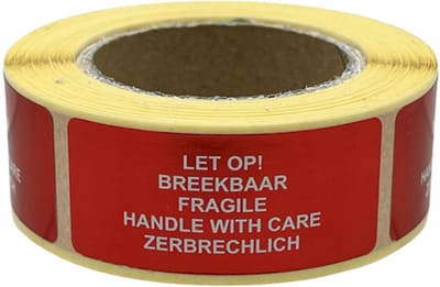 Breekbaar sticker - 250 Stuks - 4 talen - 21x48mm - Waarschuwings sticker