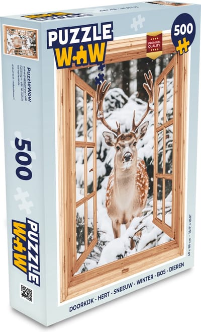 Puzzel Doorkijk - Hert - Sneeuw - Winter - Bos - Dieren - Legpuzzel - Puzzel 500 stukjes