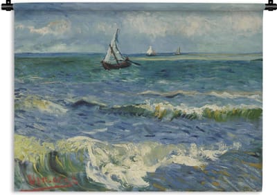 Wandkleed Vincent van Gogh 2 - Zeegezicht bij Les Saintes-Maries-de-la-Mer - Schilderij van Vincent van Gogh Wandkleed katoen 60x45 cm - Wandtapijt met foto