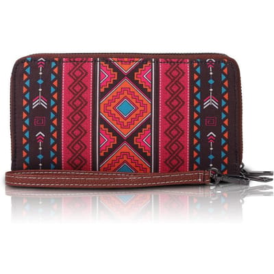 Europese en Amerikaanse Boheemse Stijl RFID Dubbele Rits Portemonnee, Stoffen Waterbestendige Kaarthouder voor Dames 19*4.5*10cm rood