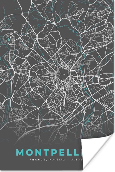 Poster Montpellier - Frankrijk - Stadskaart - Kaart - Plattegrond - 120x180 cm XXL