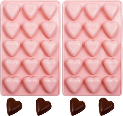 2 stuks Valentijnsdag hartvormige siliconen mallen, 15-holse hartvormige mallen voor chocolade, snoep, gelei, koekjes, ijsblokjes, taartdecoratie en cupcake-topper, roze.