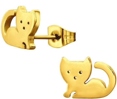 CS Joy - Kat poes oorbellen - Chirurgisch staal - 11 x 8 mm - ip/pvd gold plated