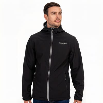 BUBW® Heren Outdoorjas - Windjack - Softshell Jas 4 Seizoenen - Warme Fleece Gevoerd - Met Capuchon - Waterafstotend - Rits Zakken - Zwart - Maat M