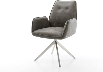 Eetkamerstoel Zoa-Flex kruisframe breed roestvrij staal microvelours grijs antiek 360° draaibaar rocker-functie pocketveer kern