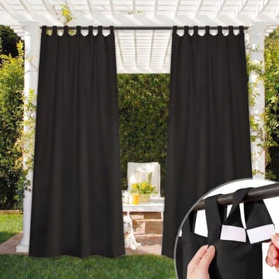 Qelus Buitengordijn met Klittenband - Outdoor Gordijn Waterdicht Zonder Roede te Demonteren - Verduisterend - Rideau Extérieur - 132x213cm - Zwart - 1 Stuk