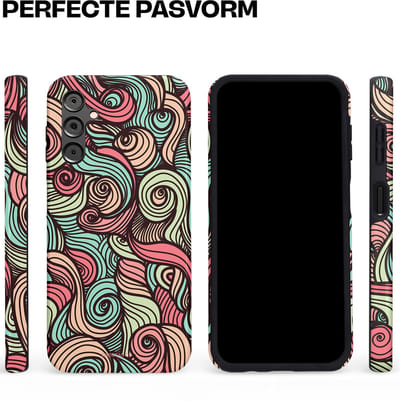 Casetastic hoesje geschikt voor Samsung Galaxy A14 (2023) 5G / Samsung Galaxy A14 (2023) 4G - Dubbellaagse bescherming - Pastel Swirl Vibes - Fashion Case - Taupe Donkergrijs Saliegroen Grijs