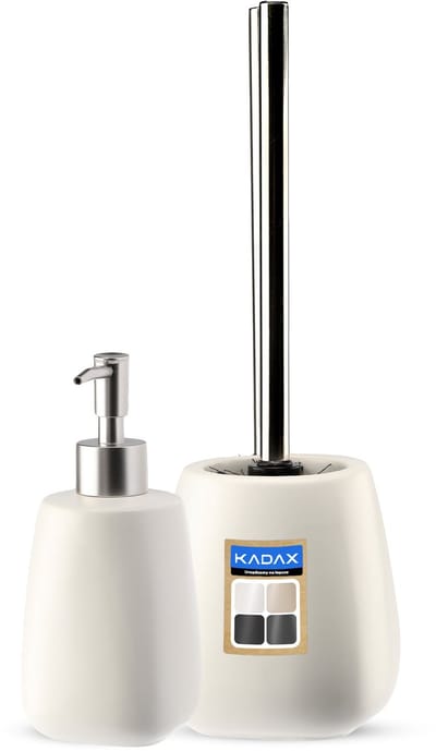 KADAX 2-delige set van keramiek voor de badkamer - zeepdispenser, beker, zeepbakje en wc-borstel (witte borstel en dispenser)