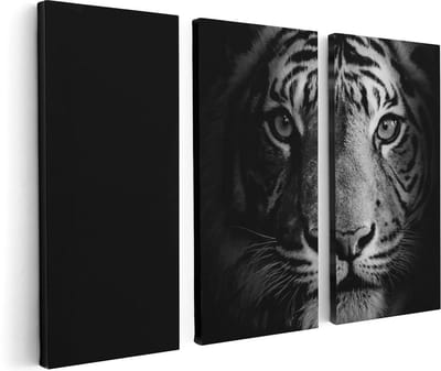 Artaza Canvas Schilderij Drieluik Tijgerkop - Tijger - Zwart Wit - 120x80 - Foto Op Canvas - Canvas Print