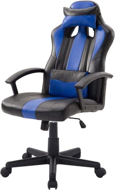 Bureaustoel - Gamingstoel Ergonomische stoel - Thuiswerken Gamen - Verstelbare rugleuning - H 1235cm - Zwart blauw