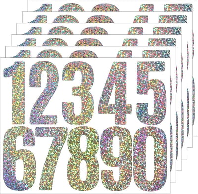 6 Bladen Reflecterende Huisnummer Stickers - 3 Inch Zelfklevende Vinyl Waterdichte Nummer Stickers - Huisnummer Stickers voor Borden - Deuren - Auto's - Vrachtwagens - Huizen - Bedrijven - Adres Nummer