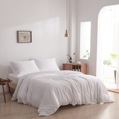 Bamboe dekbedovertrek Coco White wit 140x200 cm – Instopstrook, zacht, ademend & duurzaam | Boomba Bamboo®