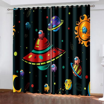 3D Persoonlijk Aangepast Cartoon Ruimte Raket Schattig Kinderen Zonwerend Raambekleding Kinderen Korte Gordijnen voor de Woonkamer Slaapkamer 100W130H(CM)40x51in&Grommet Top