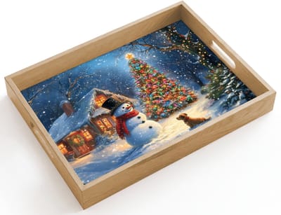 Dienblad hout 40x30 cm - Schootdienblad - Kerstwonder - Winteravond - Kleurrijk - Borrelplank rechthoek - Plateau dienbladen